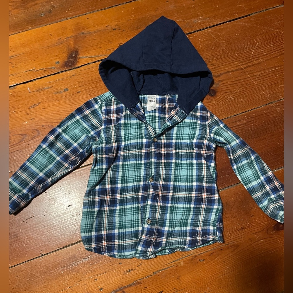 Boys Carter’s 4T Hooded Plaid Button-up